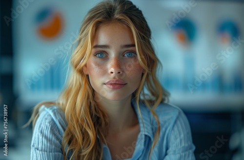 Wallpaper Mural a close up of a woman s face with a graph in the background Torontodigital.ca