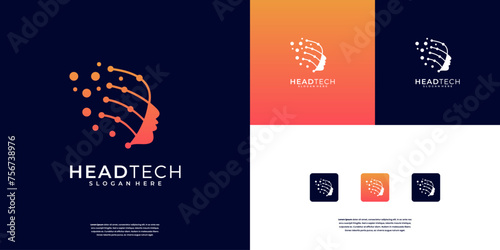 Smart head human technology logo. Symbol for artificial intelligence, digital people, future tech sophisticated logo design template.