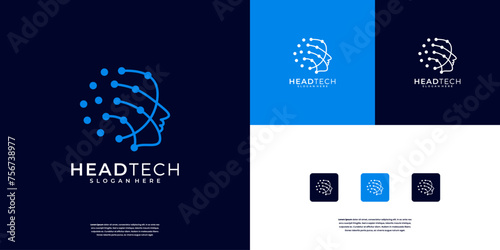 Smart head human technology logo design inspiration. Symbol for high innovation, artificial intelligence, digital people, future tech sophisticated, and etc.