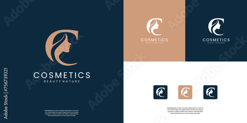 Minimalist beauty woman and letter C logo design combination. Symbol for cosmetics, makeup, salon, spa, beauty care, and etc.