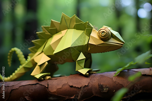 Chamaleon paperstyle origami, origami paperstyle chameleon, origami paperstyle animals photo