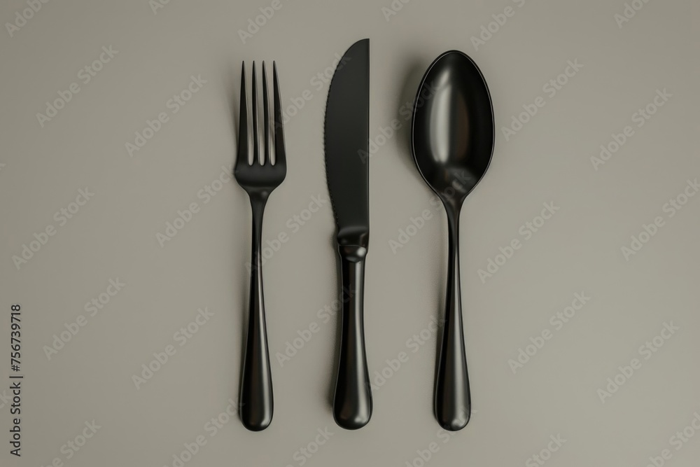 A simple arrangement of a knife, fork, and spoon on a table. Perfect for food-related designs A simple arrangement of a knife, fork, and spoon on a table. Perfect for food-related designs