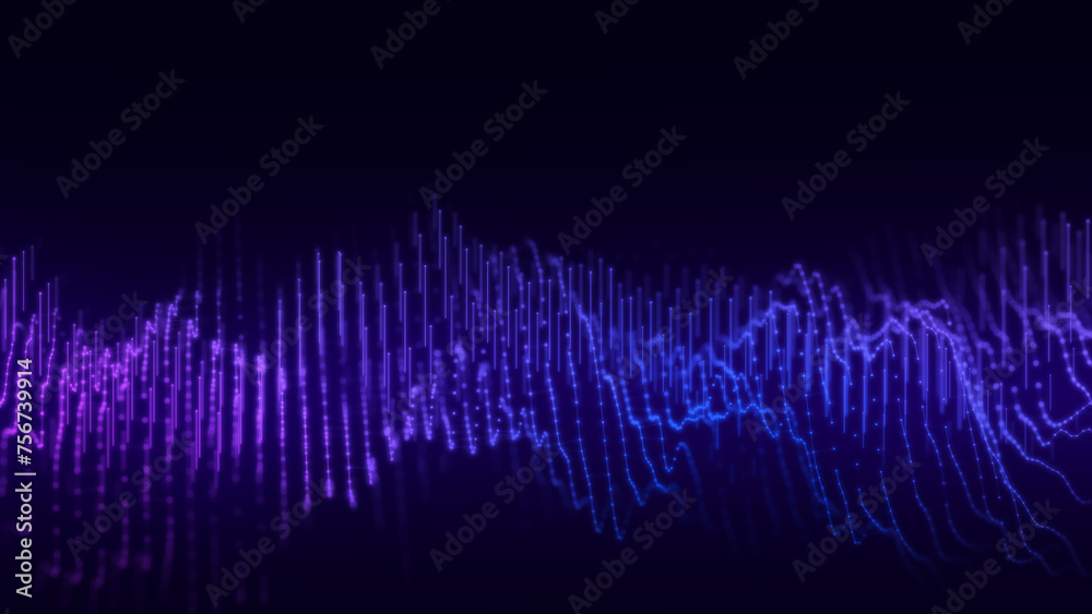 Dynamic wave of lines. Abstract futuristic background. Big data visualization. 3D rendering.