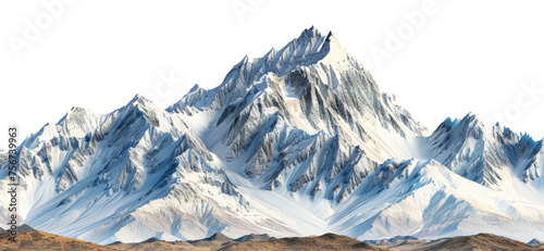 Pristine snowy peaks rising above the alpine landscape  cut out - stock png.