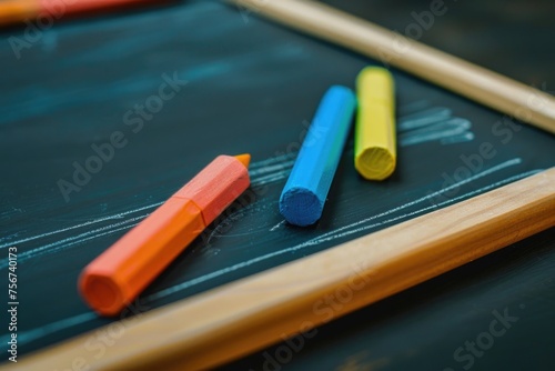 A blackboard with various colored chalk sticks. Perfect for educational and creative projects