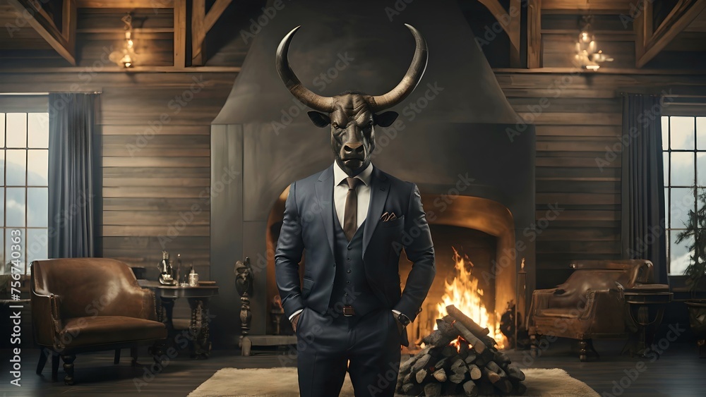 Minotaur dressed in a modern business suit 