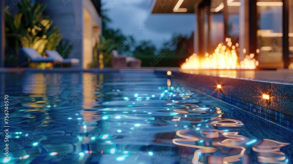A unique pool with a fire feature. Great for outdoor design inspiration