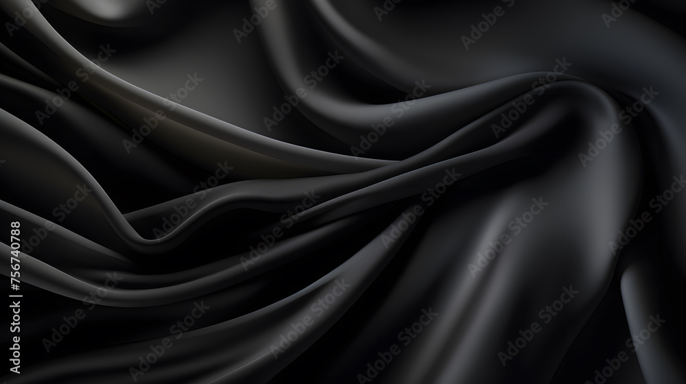 Modern black metal backdrop with waves, abstract dark metallic background