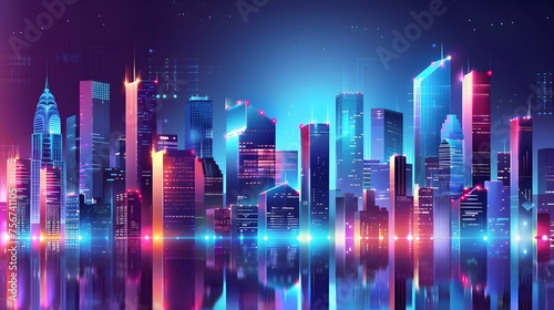 illustration urban architecture  cityscape with space and neon light effect. Modern hi-tech  science  futuristic technology concept