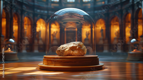 Glass dome with a rock in a ancient roman palace. photo