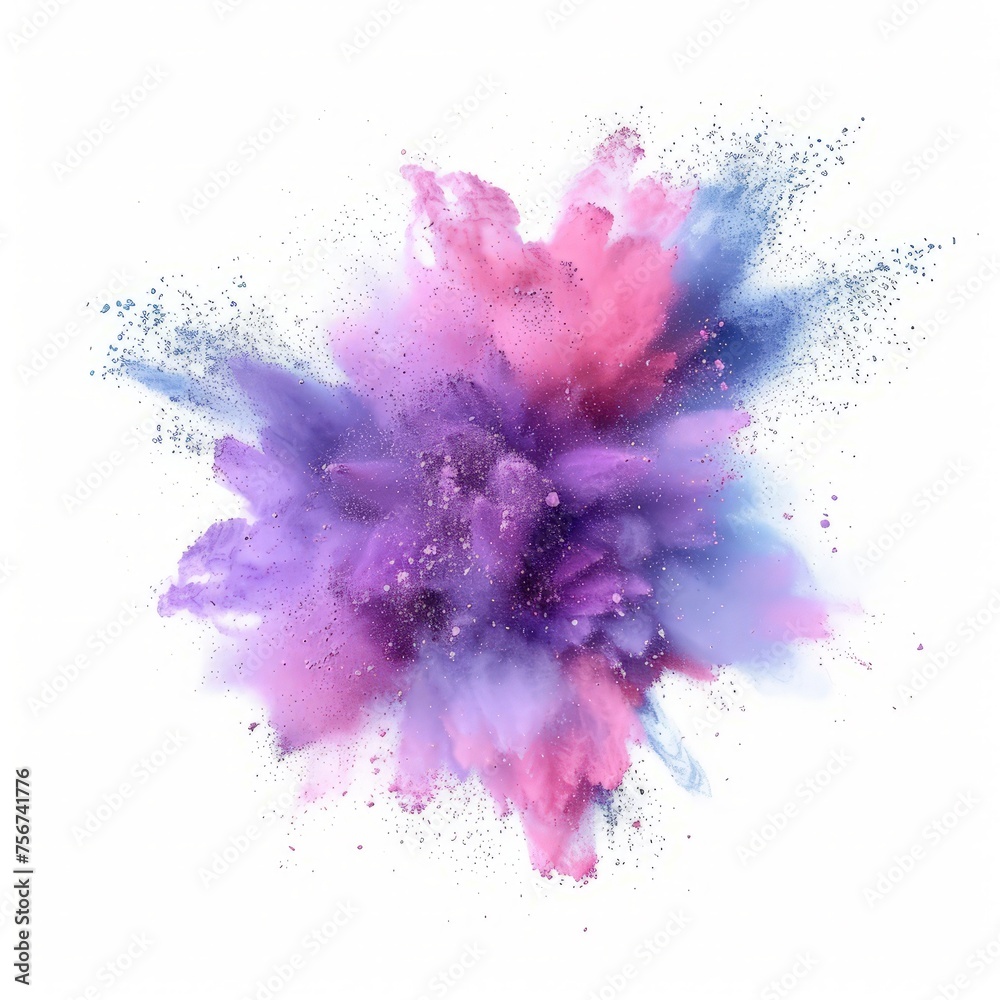 Pastel colorful powder explosion on white background