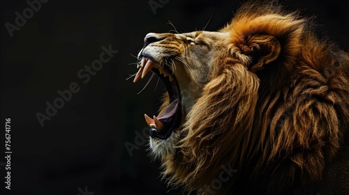 Lion Roaring On Black Background 