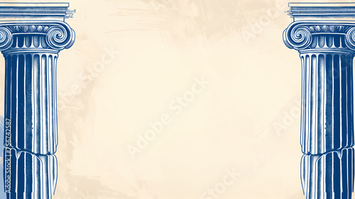 Greek American Heritage Month. Blue and white background with greek columns illustration. Simple. minimalist. Copy space