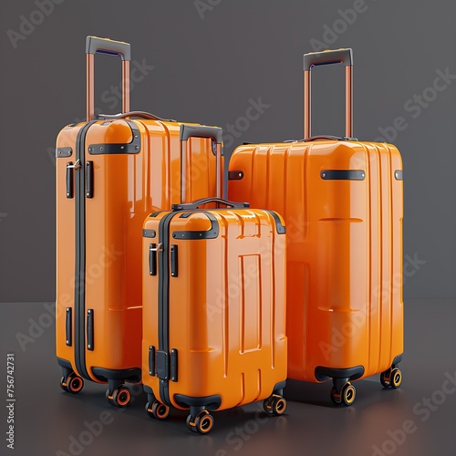 Three suitcases Polycarbonate suitcases Orange suitcases.