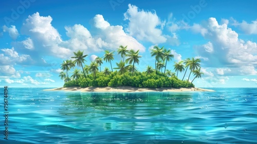 Tropical island with palm trees on blue ocean. Great for travel brochures © Fotograf