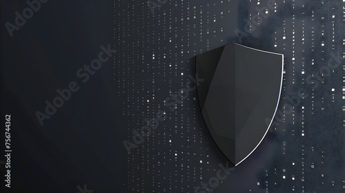 Protection shield with binary code on grey background. Data security concept