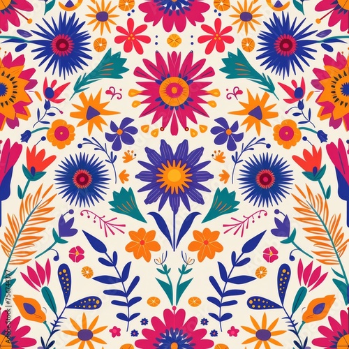 Elegant seamless pattern blending classic Latin floral designs with a modern twist, perfect for sophisticated textiles and decor. © Oksana Smyshliaeva