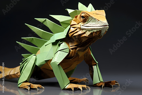 Paperstylle origami lzard, origami lizard, animals made origami paperstyle photo