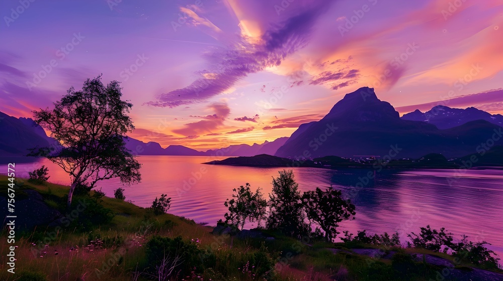 Purple sunset over Jorpeland, Norway