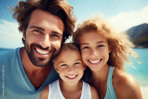 Face portrait of happy family at summer vacation