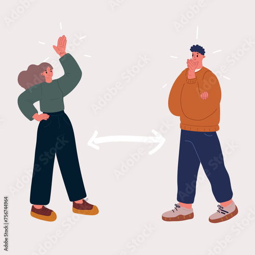 Vector illustration of Keep distance between man and woman.