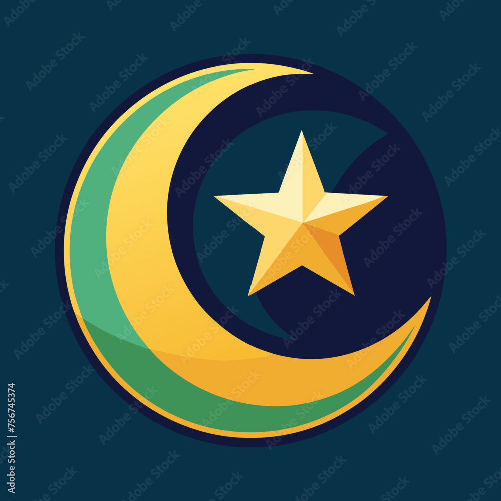 Mosque in The Night, Moon in The Sky, Happy Family With Child Mosque in The Night, Moon in The Sky, Happy Family With Child