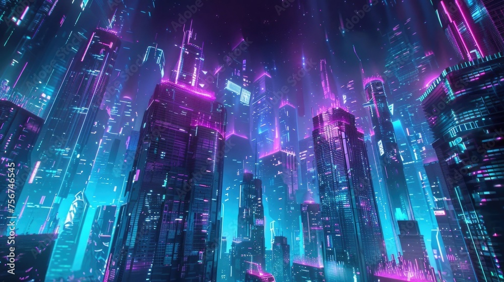 A vibrant futuristic cityscape at night. Perfect for technology and urban themed projects A vibrant futuristic cityscape at night. Perfect for technology and urban themed projects