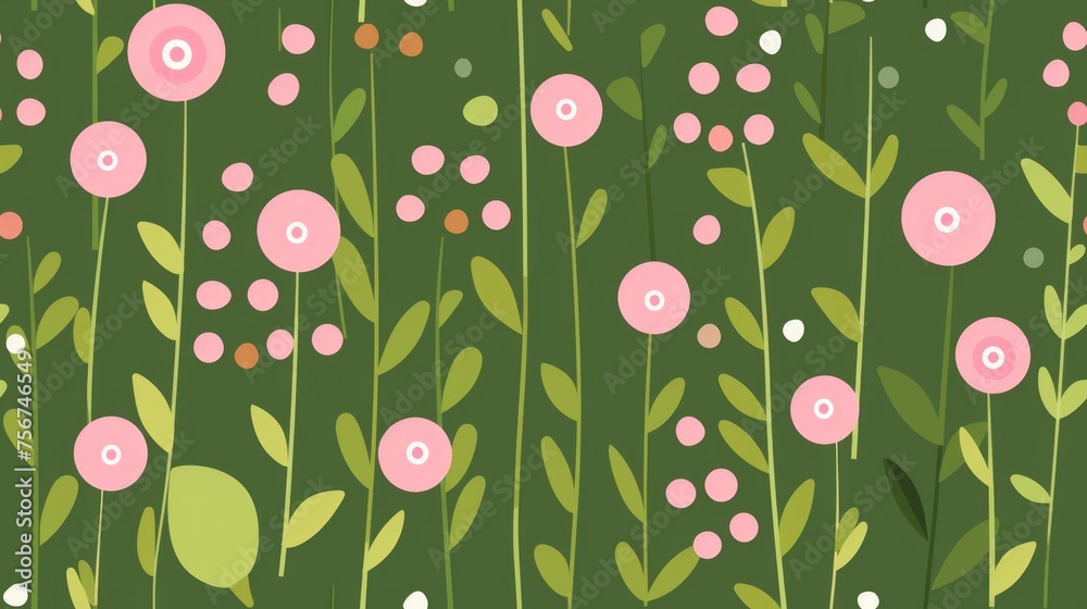 Pink and Green Dotted Floral Tile Pattern Generative AI Pink and Green Dotted Floral Tile Pattern Generative AI