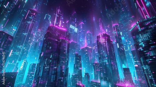 A vibrant futuristic cityscape at night. Perfect for technology and urban themed projects