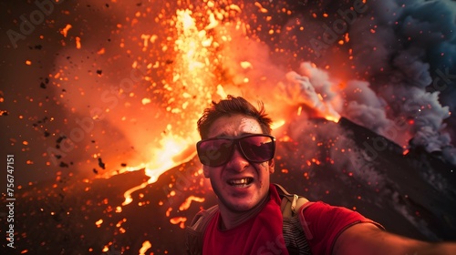 Selfie with Volcano Eruption 