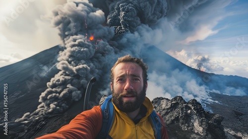 Selfie with Volcano Eruption 