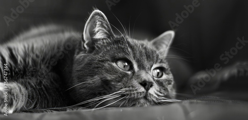 A peaceful black and white cat resting. Suitable for various pet-related projects