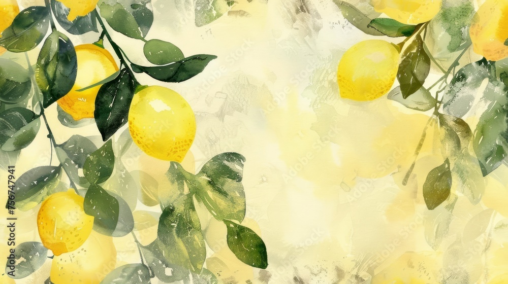 Lemon Watercolor Tile Background Generative AI