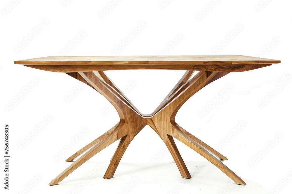 A wooden table with a curved top, perfect for various interior design projects A wooden table with a curved top, perfect for various interior design projects