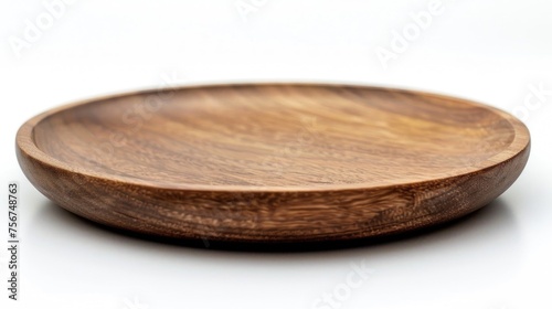 A wooden bowl placed on a white surface. Suitable for kitchen or home decor concepts