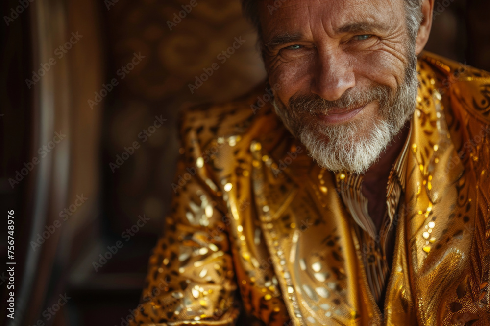 Elegant Senior Man in a Golden Jacket Smiling