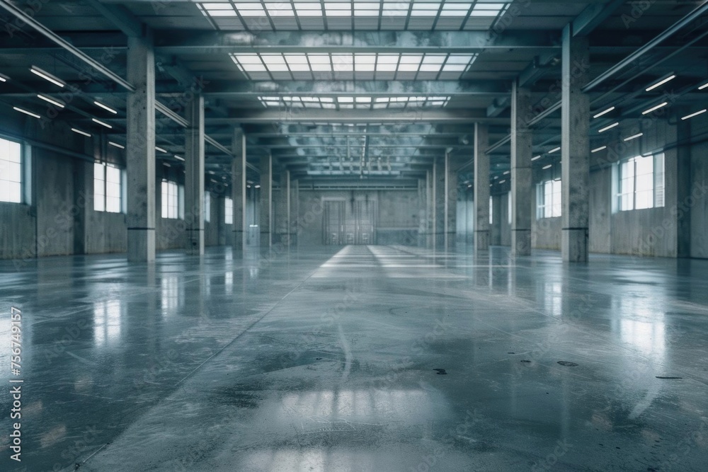 An empty industrial building with many windows. Suitable for architectural and urban concepts