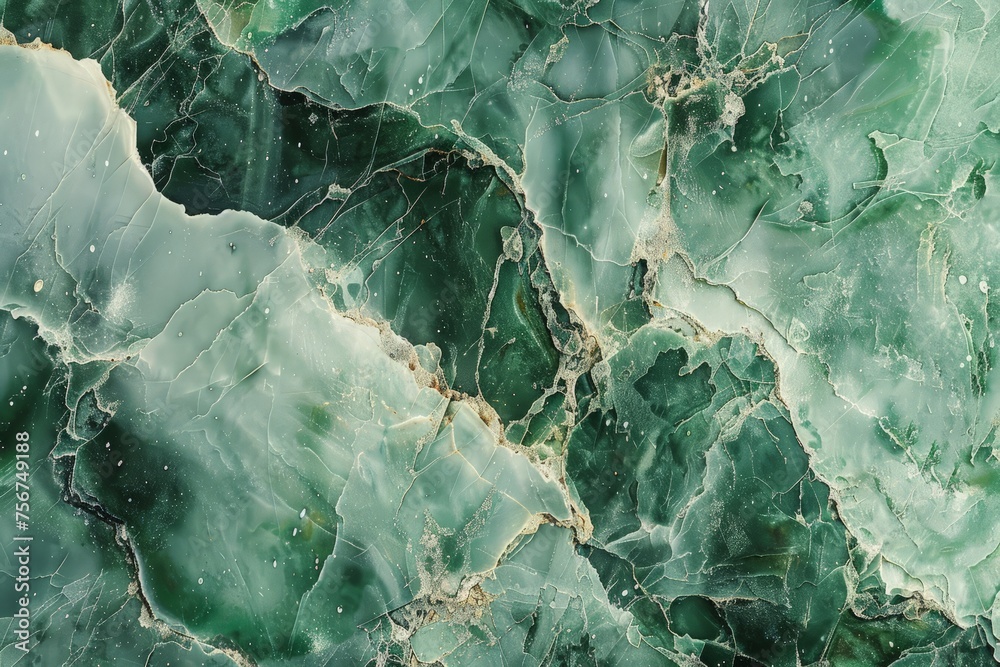 Detailed close up of a textured green marble surface, showcasing intricate patterns and shades of green.