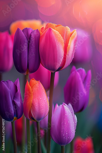 Tulips in the garden. AI generated art illustration.
