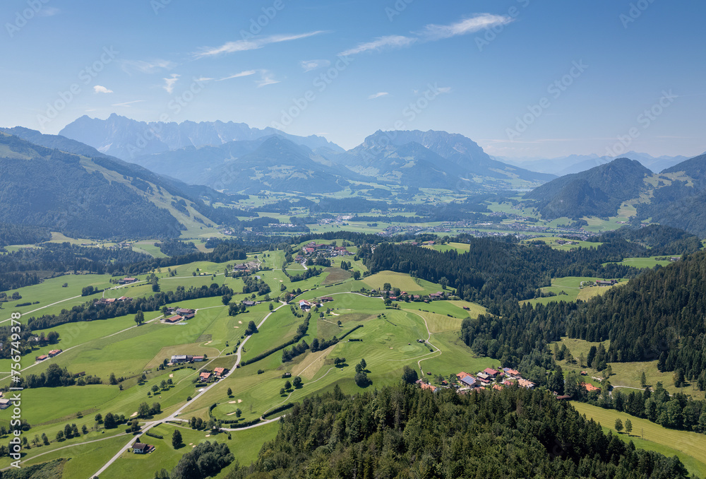 Reit im Winkl in Bavaria, drone shot of the mountain landscape