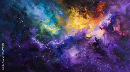 Extra Large Oil Painting of a Vibrant Nebula in Space Generative AI