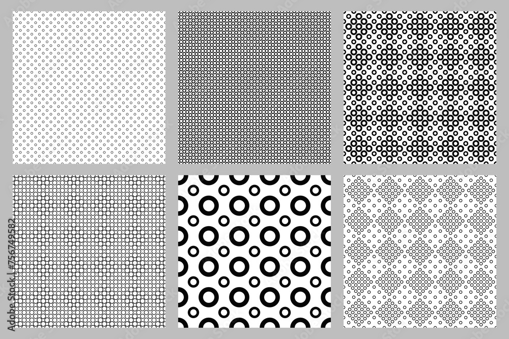 Seamless geometrical ring pattern background design set - abstract  vector illustrations from rings