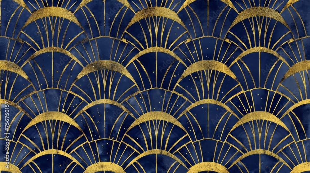 Art Deco Navy and Gold Glitter Pattern Tile Generative AI Art Deco Navy and Gold Glitter Pattern Tile Generative AI