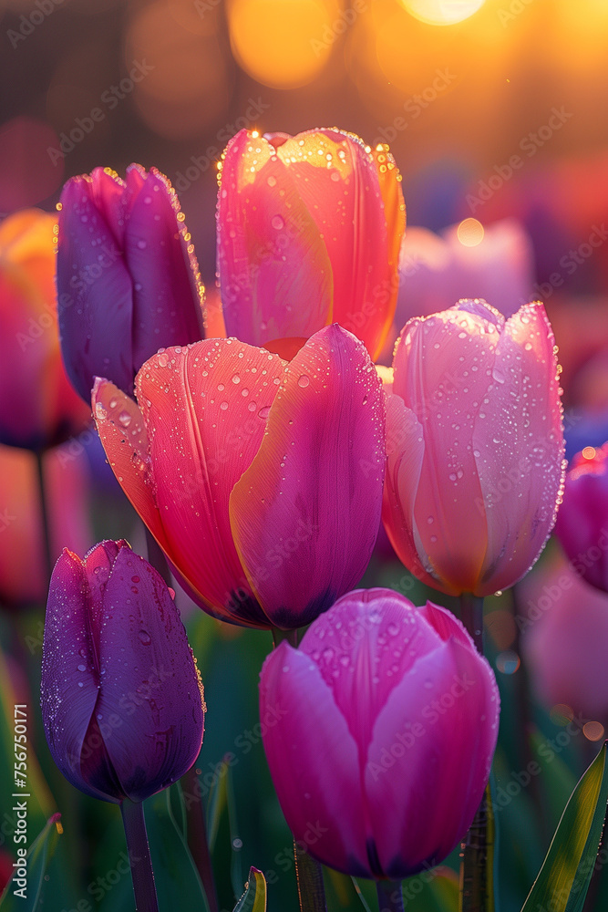 Yellow and red tulips in spring. AI generated art illustration.