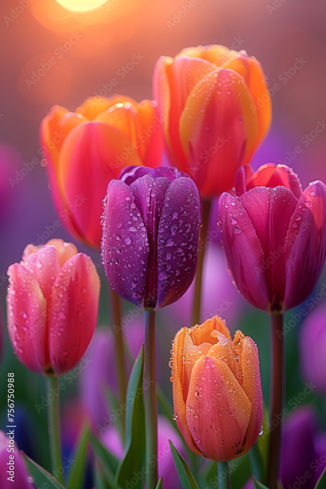 Yellow and red tulips in spring. AI generated art illustration. Yellow and red tulips in spring. AI generated art illustration.