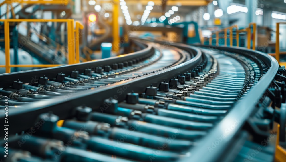 A photo of a conveyor belt in an industrial factory Generative AI A photo of a conveyor belt in an industrial factory Generative AI