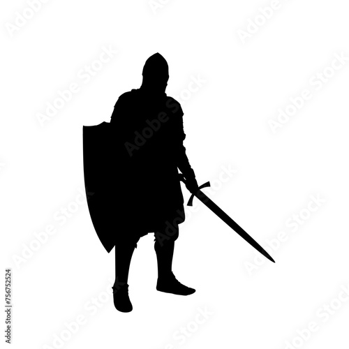 silhouette of a medieval knight with a sword