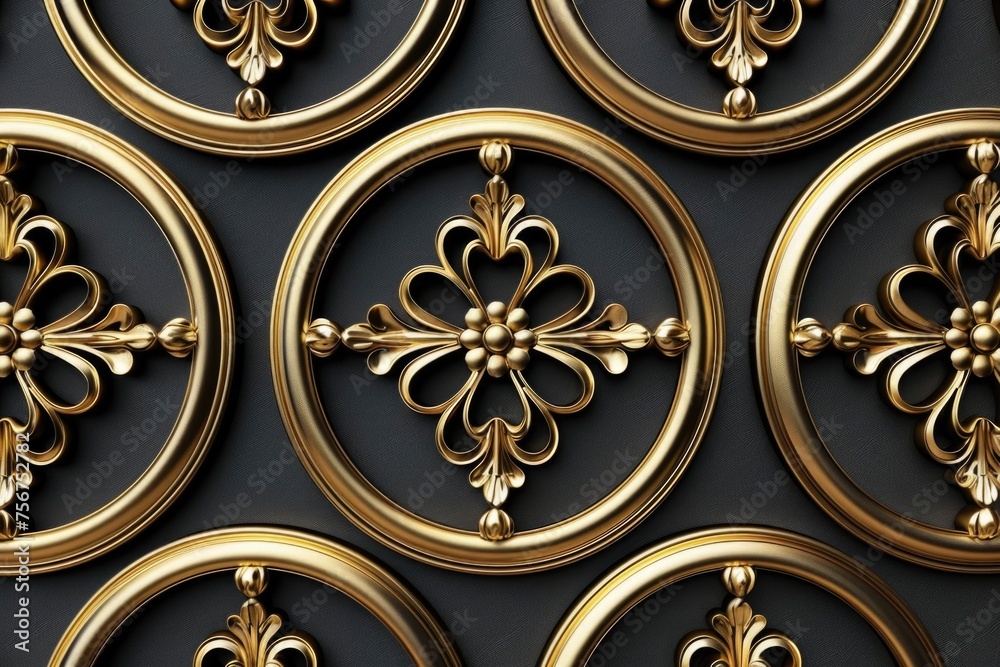 Detailed shot of a wall with elegant gold ornaments. Perfect for interior design projects