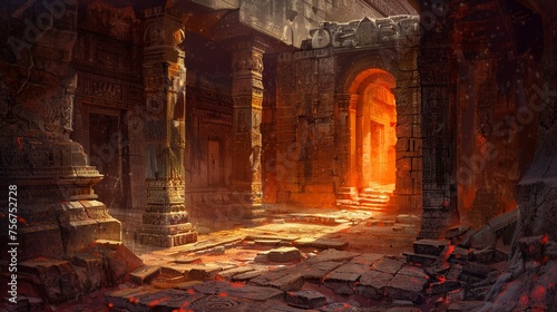 Create an adventurous image of a treasure hunt in an ancient temple