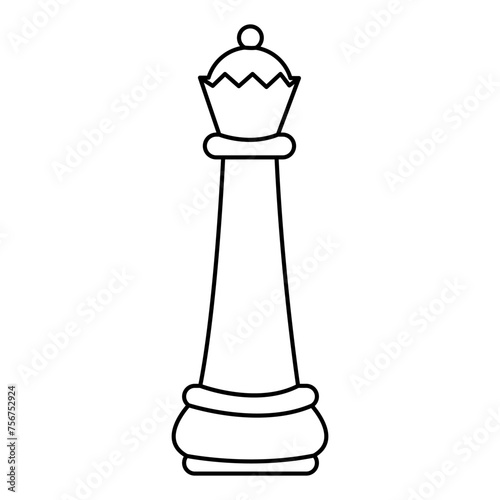Coloring page with a doodle queen chess piece. Black and white board game figure. Isolated on white.